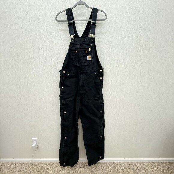 Carhatt R37 Black Loose Fit Firm Duck Bib Double Knee Work Overall Mens sz 34x36 - Picture 1 of 7